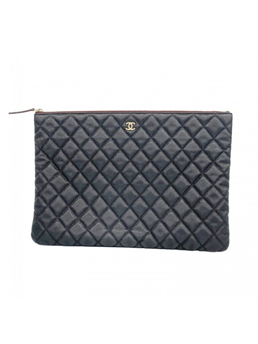 Chanel Clutch Quilted Caviar Leather Black Champagne Gold